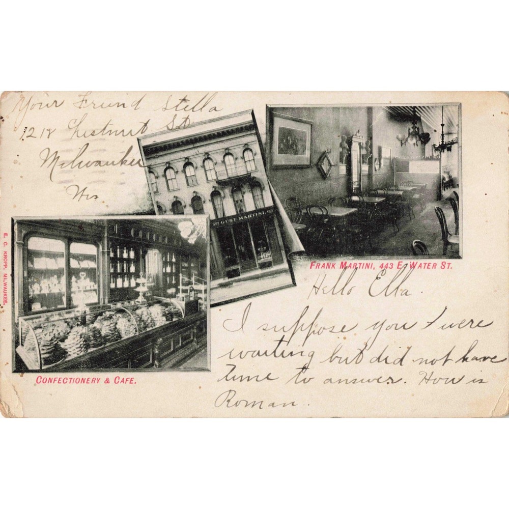 Vtg 1909 Milwaukee WI Frank Martini Confectionery Cafe RPPC E Water St